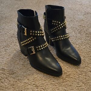 Michael Kors Black Ankle Boots with Gold Studs